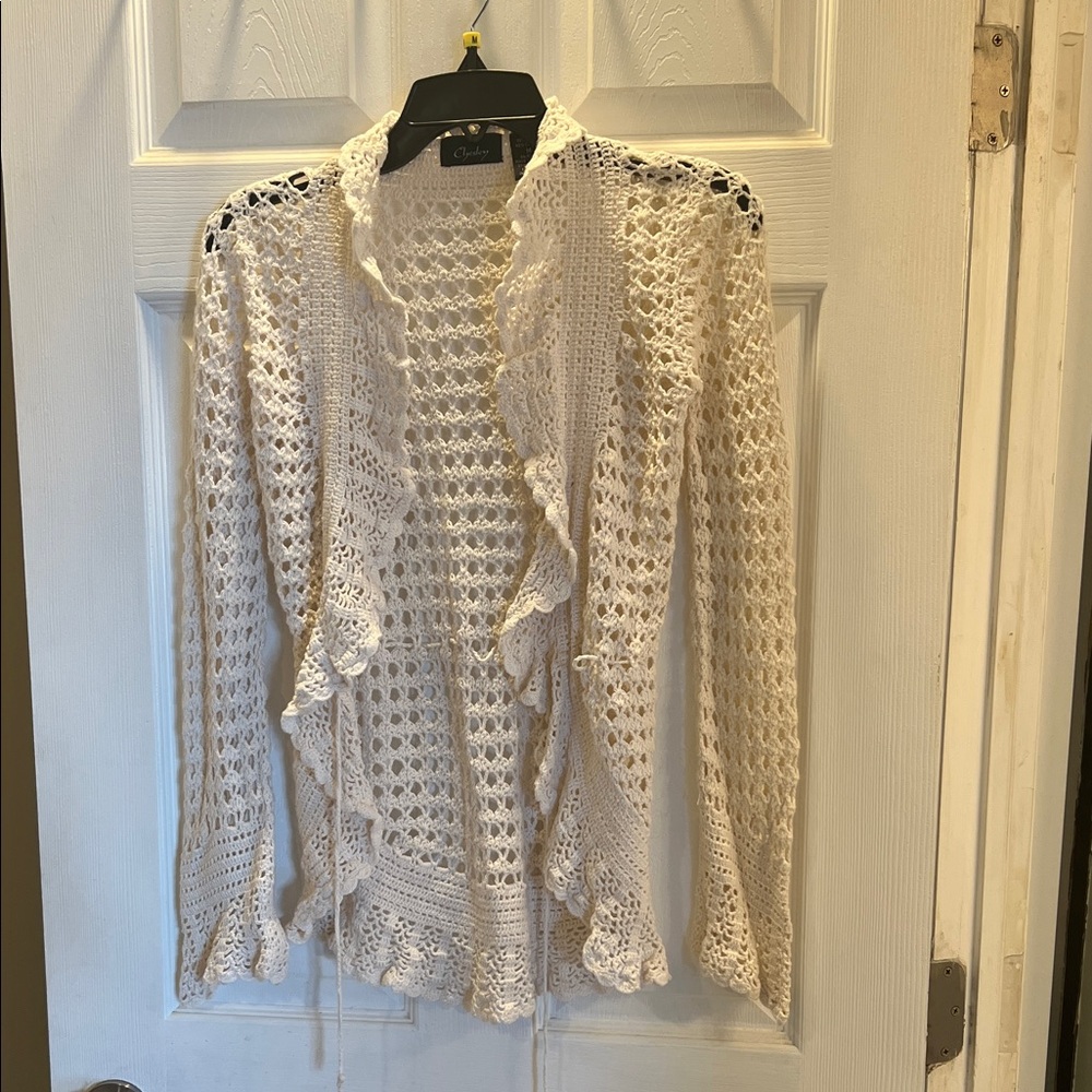 Chesley Cream Crochet Open Cardigan
